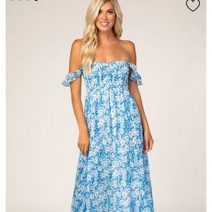 Blue Floral Flutter Sleeve Maxi Dress